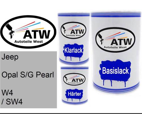Jeep, Opal S/G Pearl, W4 / SW4: 500ml Lackdose + 500ml Klarlack + 250ml Härter - Set, von ATW Autoteile West.